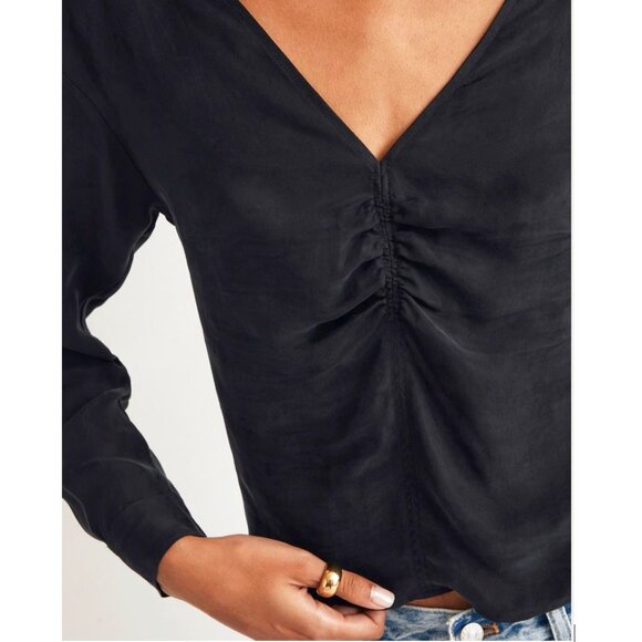 NWT Madewell | Cupro & Viscose Brushed Ruched-Front Top Long Sleeve Blouse | 2 - Picture 2 of 11